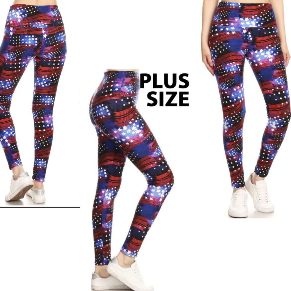 Plus Size Brushed Flag Print Leggings